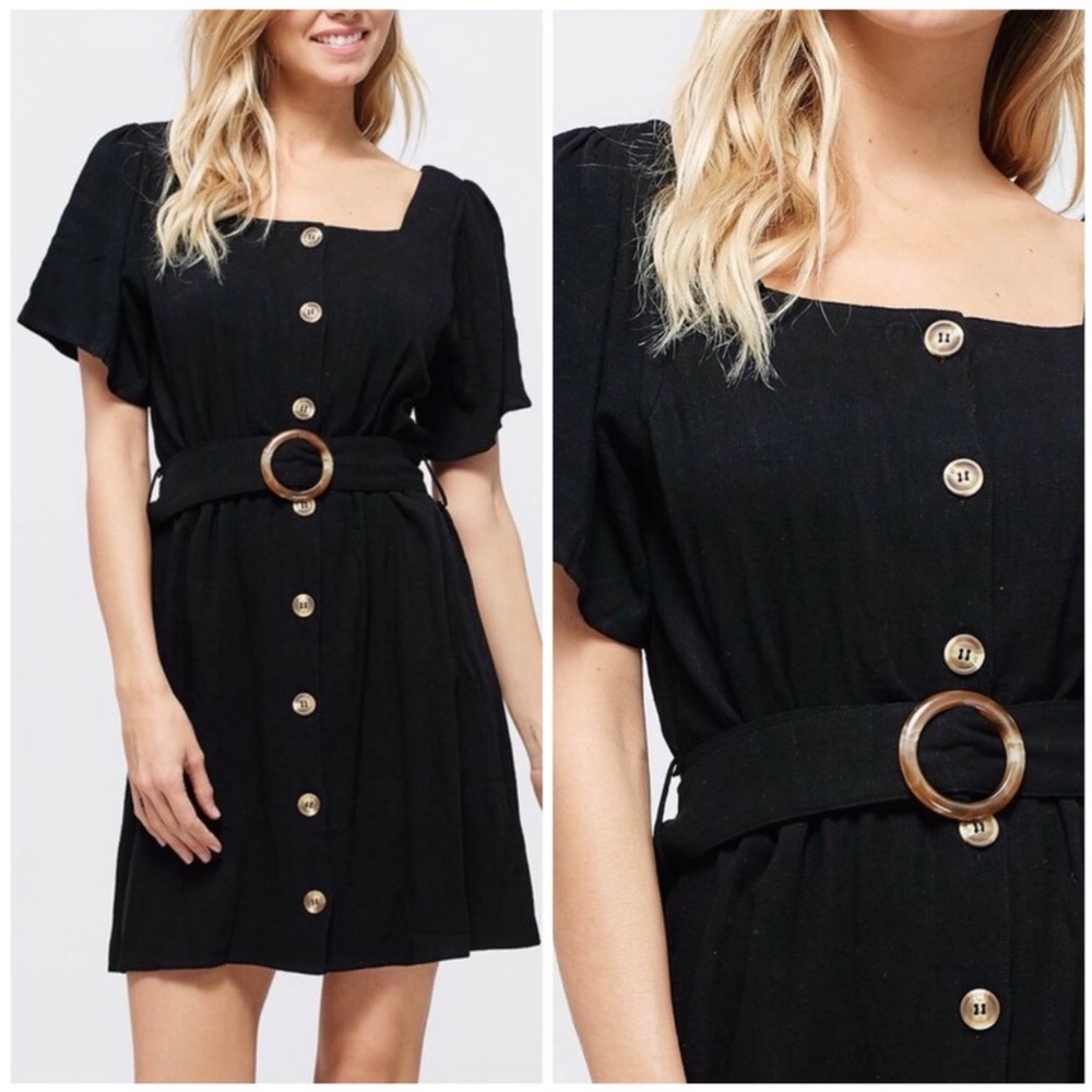 LAST2️⃣❗️Button Down Linen Dress with Waist Belt - Picture 1 of 2
